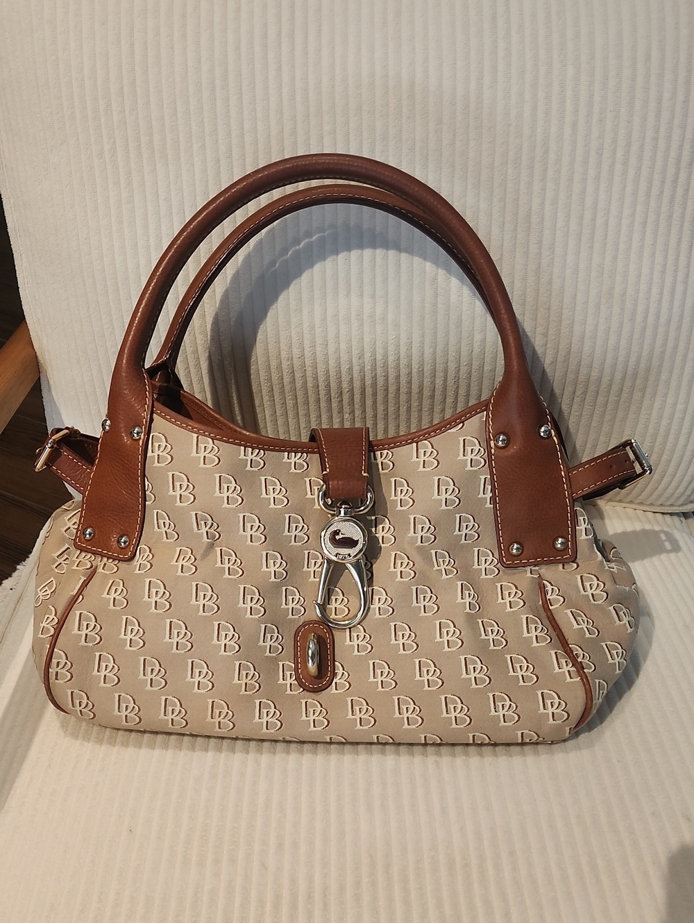 Dooney & Bourke Beige and Brown Monogram Satchel Handbag